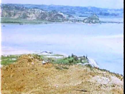 海岸の丘陵地で日本兵を掃討する第1水陸両用機甲大隊偵察中隊 1945年6月